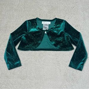 Bonnie Jean Toddler Girls Green Sparkle Velvet Holiday Shrug Long Sleeve Size 2T